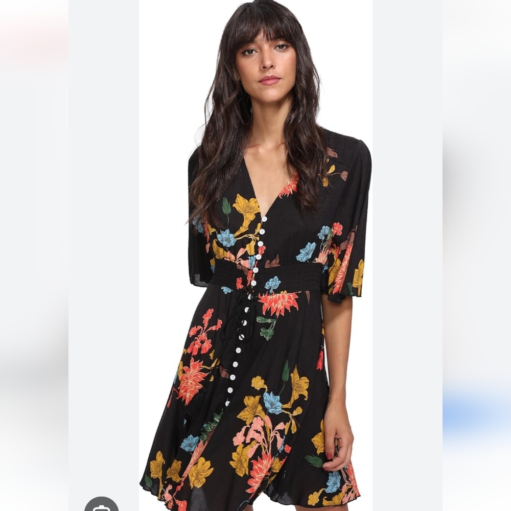 Sundress Floral Black Dress Light Weight Size  XXL